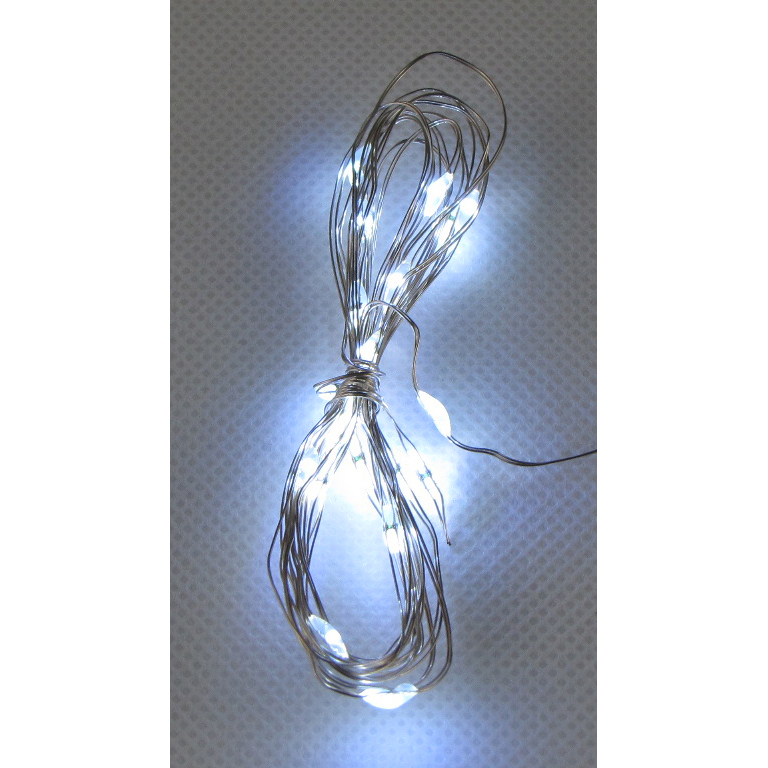 Lampki na drucie LED 20 <br>na baterie, białe zimne